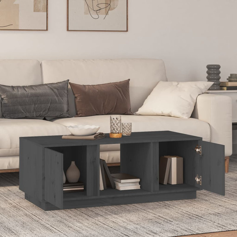 Tenley Solid Wood Floor Shelf Coffee Table with Storage, Black