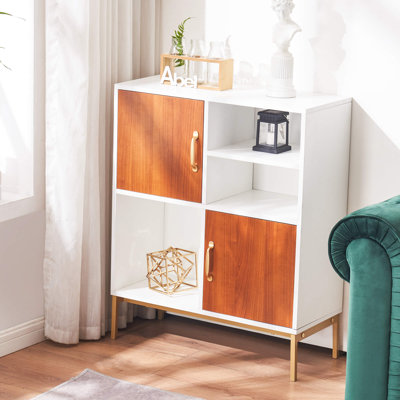 Buffet de 27,8 po de largeur avec 2 armoires, 2 tablettes à 2 niveaux, buffet avec portes à fermeture en douceur
