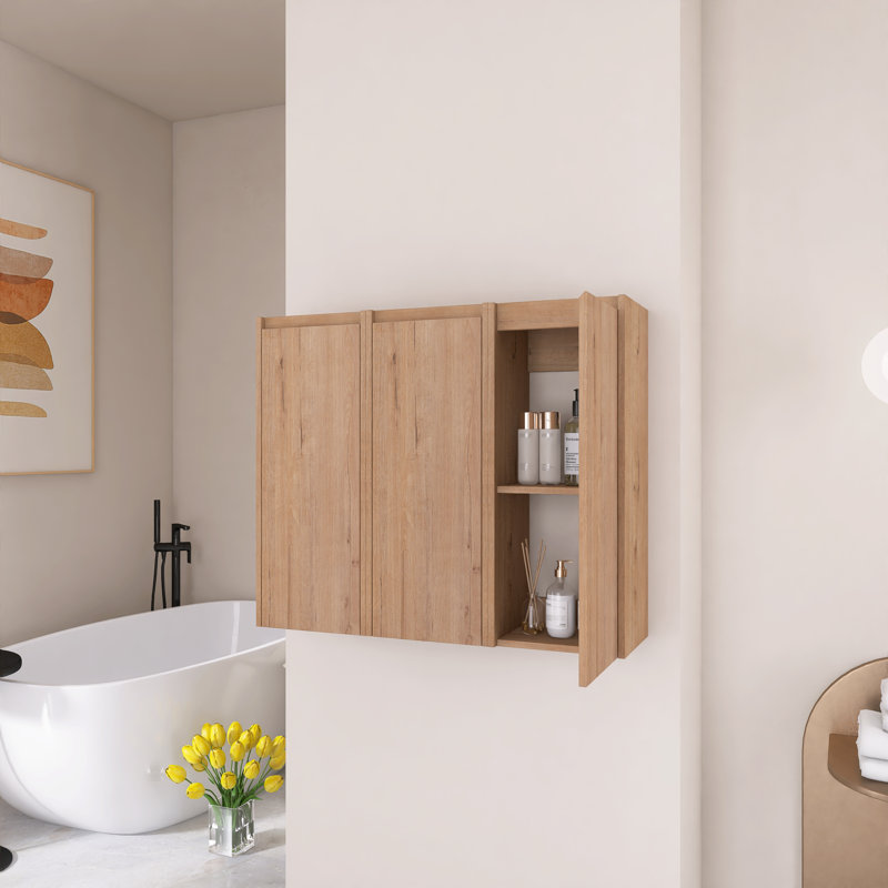 Armoire murale de salle de bain 36 po, 3 portes à fermeture douce, Naturel
