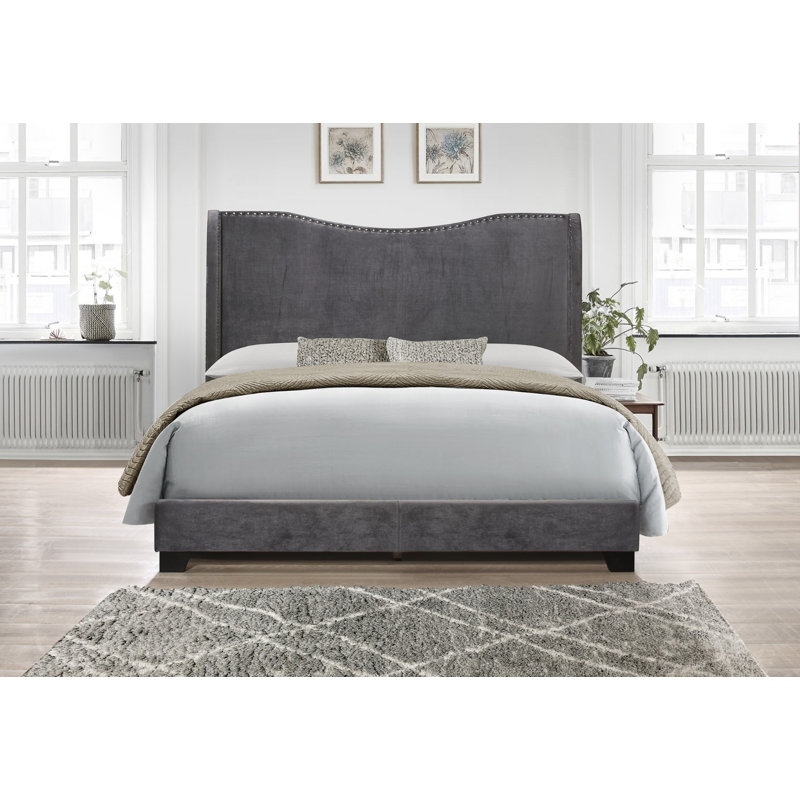 Lit tapissier standard à profil bas Hudson Oaks, Gris foncé, Grand