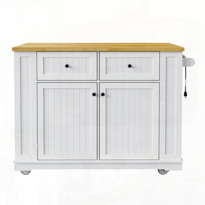Kitchen Island with Drop Leaf Power Outlet Storage Rack and Wheels