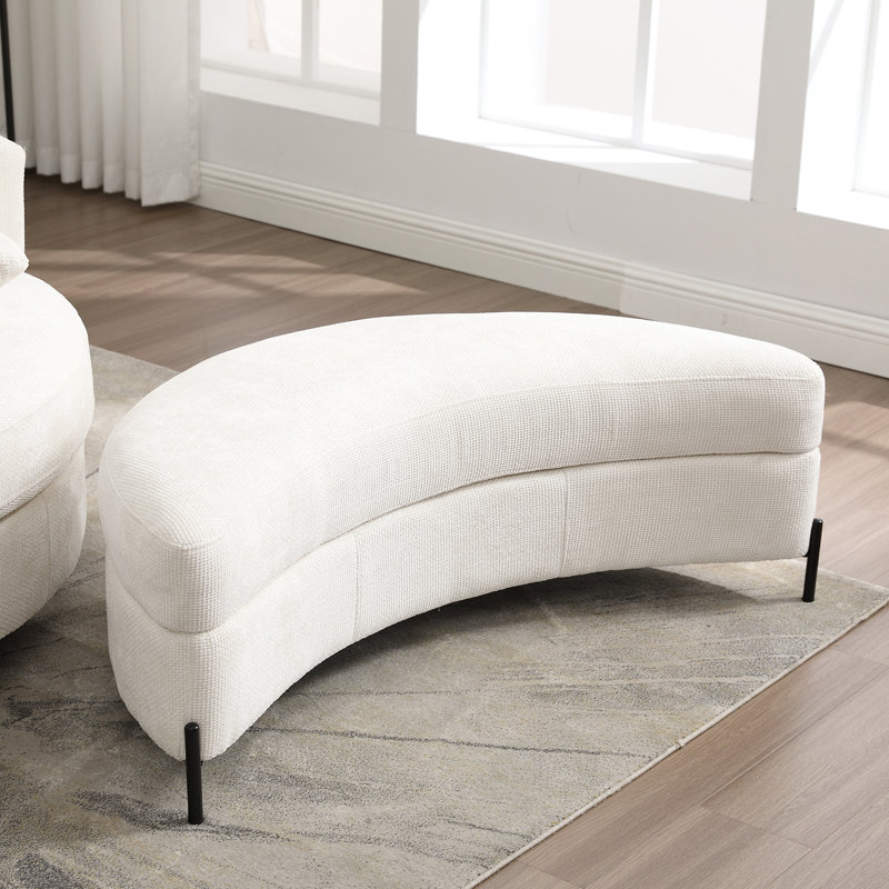 Grand repose-pieds rembourré avec rangement demi-lune, Chenille beige