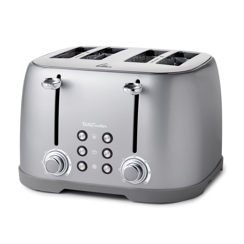 Betty Crocker 4-slice Multi-function Toaster, Toaster 4 Slice With Extra Wide Slots For Thick Bread, Bagel & Waffle, Toast Shade Control Dial, Slide Out Crumb Tray