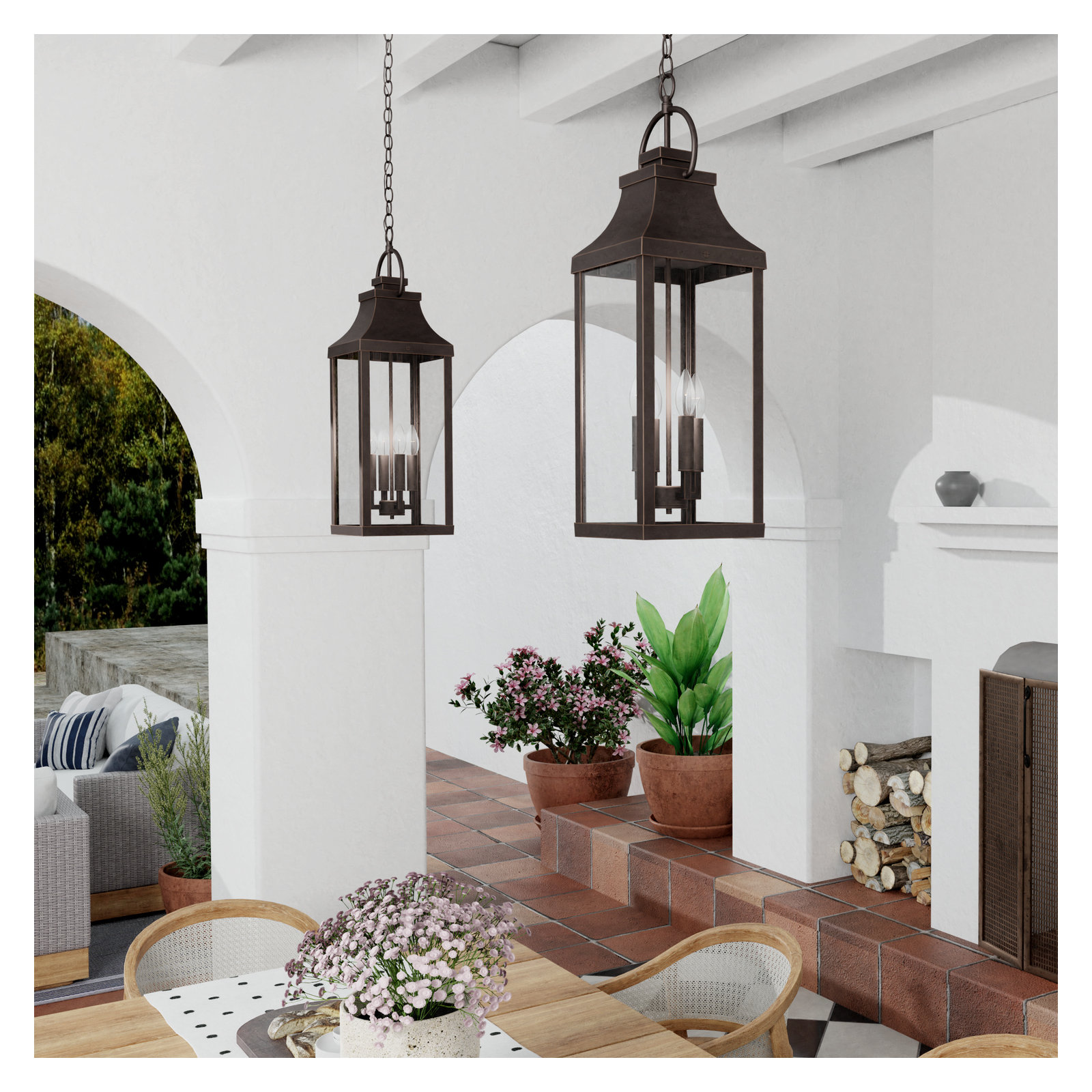Caden Outdoor Hanging Lantern, Oiled Bronze