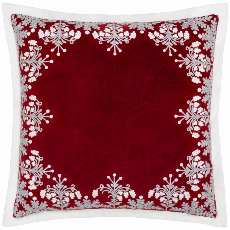 Winter Bloom Square Throw Cushion, Red