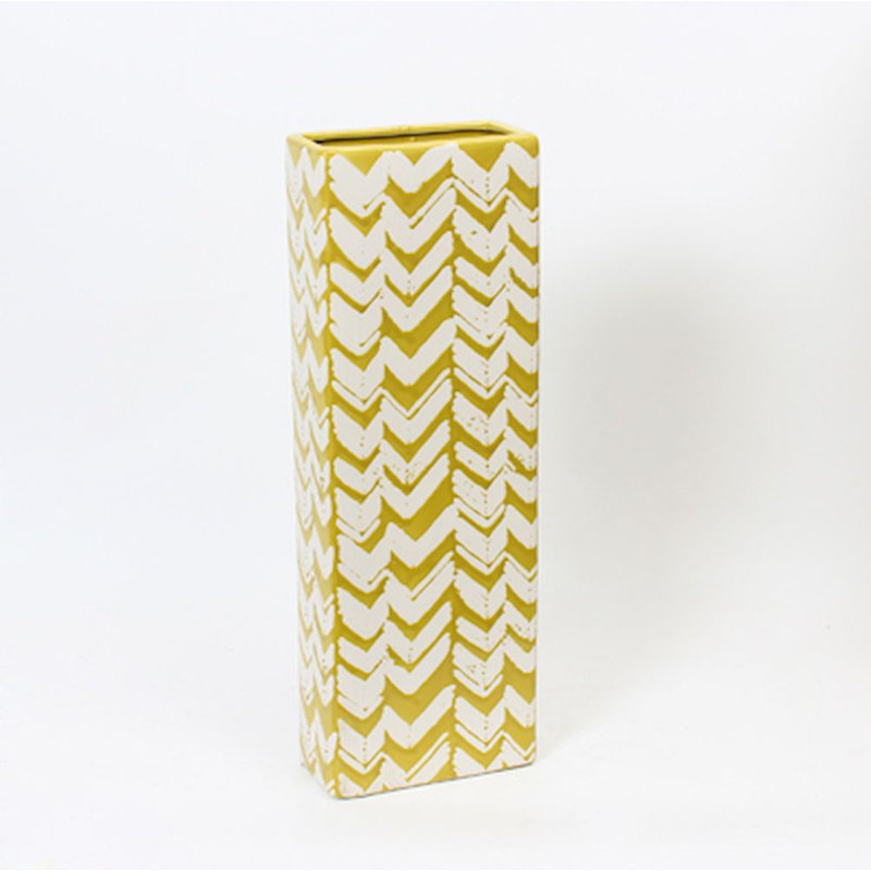 Vase de table en céramique jaune pruneda, H 19 po x l 3 po x P 6 po