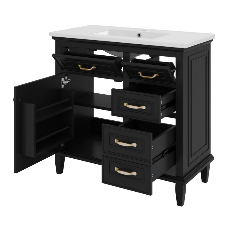 Ensemble de meuble-lavabo 36 po avec lavabo en céramique, tiroirs basculants, armoire de rangement avec tablette de porte