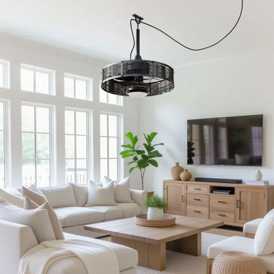 20" Boho Indoor Caged Ceiling Fan with LED Lights and Remote Control