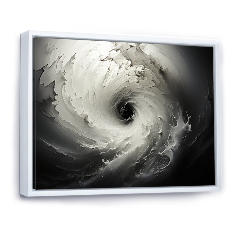 Tempête tourbillonnante grise abstraite III sur toile, H 16 po x l 32 po x P 1 po, Cadre flottant blanc