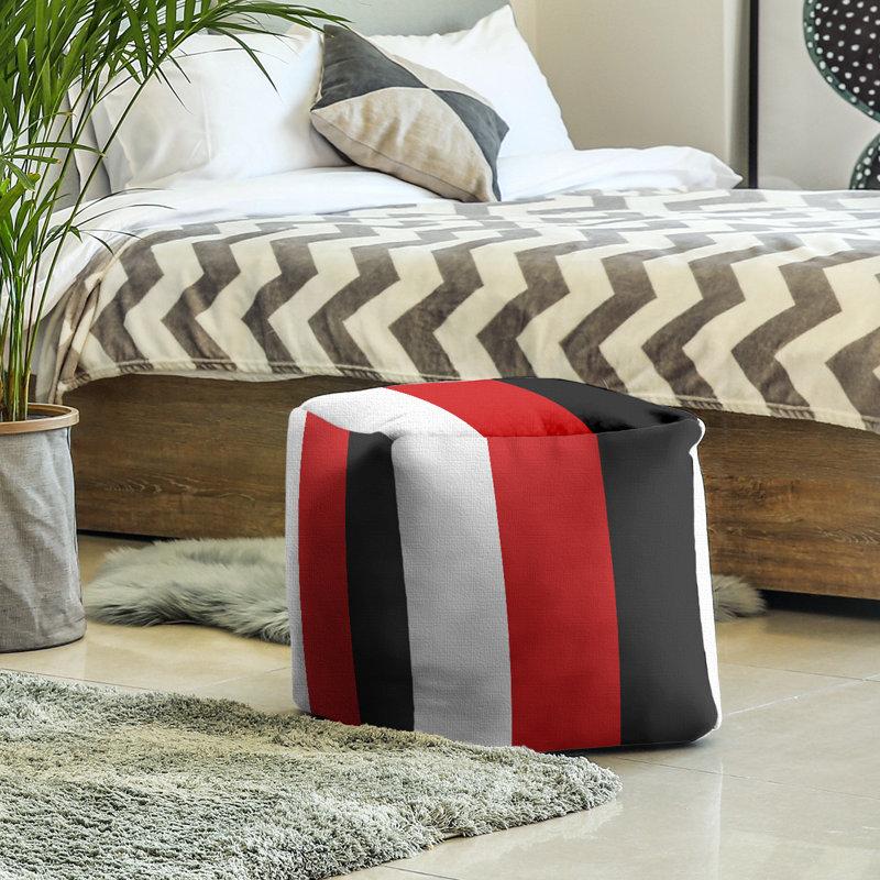 Repose-pieds cube rayures utah, Blanc / rouge / noir