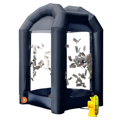 Inflatable Cash Cube Booth 5.2x5.2x8.2FT with Integrated Blower, Dual Air Flow Tubes, Money Grab Machine for Advertising, Promotions, Business Events, and Parties (Black)