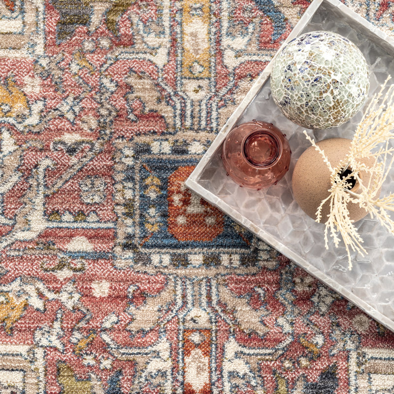 Roeder Oriental Salmon/Orange Area Rug, Square 5'