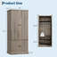Armoire en bois de 182 cm de haut avec 4 portes et 53 cm de profondeur, tringle et étagères réglables, charnières à fermeture douce, trousse anti-basculement – ​​pour chambre à coucher-971508365