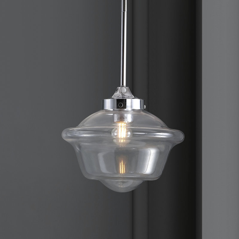 Luminaire suspendu simple à 1 lumière Gallucci, Chrome, Transparent, H 11 po x l 9,5 po x P 9,5 po