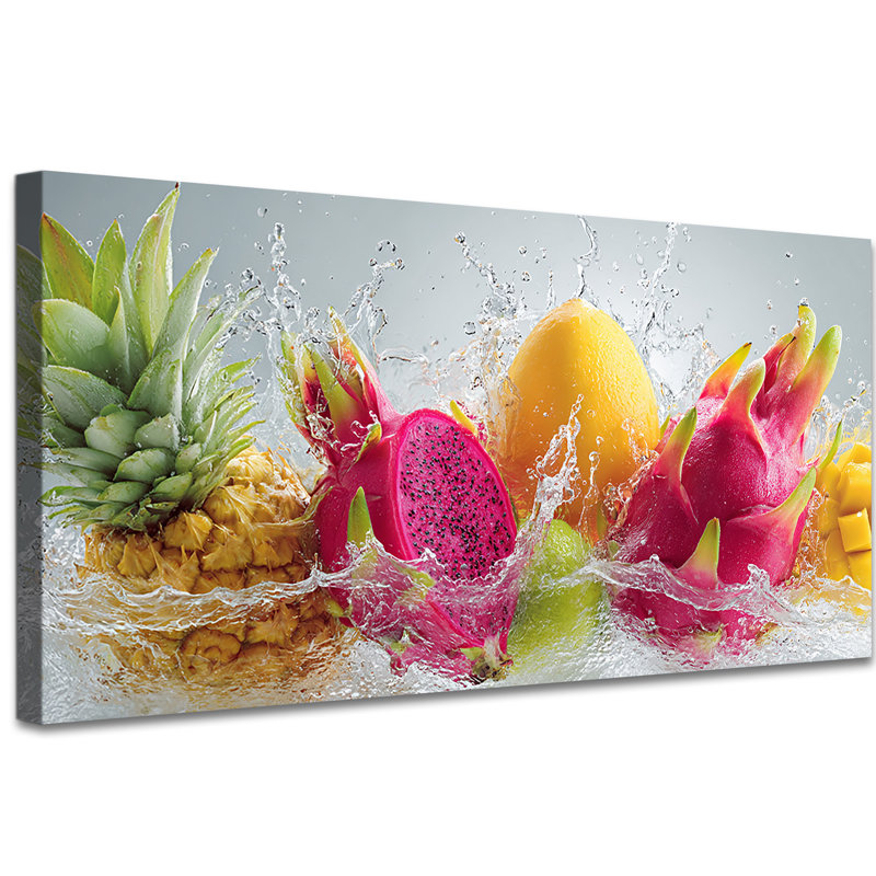 Art mural de fruits tropicaux - Impressions de cuisine moderne sur toile pour la salle à manger, décoration murale de photos de fruits pour l'espace de cuisine, cadre en toile tendue de pin