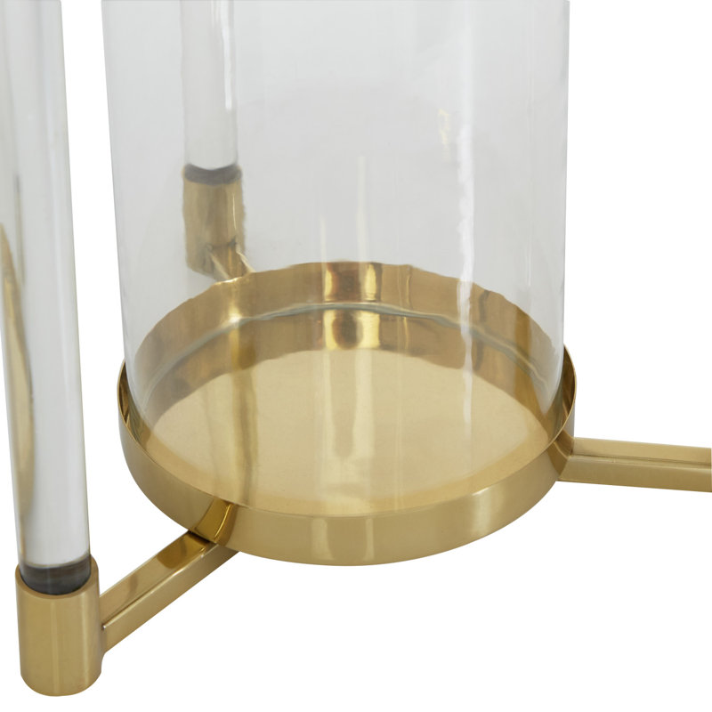 Large Gold and Clear Stainless Steel Hurricane Lantern