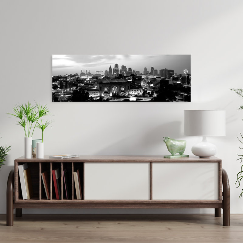 Union Station At Sunset With City Skyline In Background Kansas City Missouri USA by Dan Merkel - Wrapped Canvas Panoramic Print