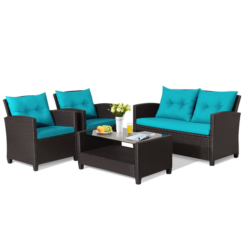 Anaan 8 - Person Patio Conversation Set with Cushions, Turquoise
