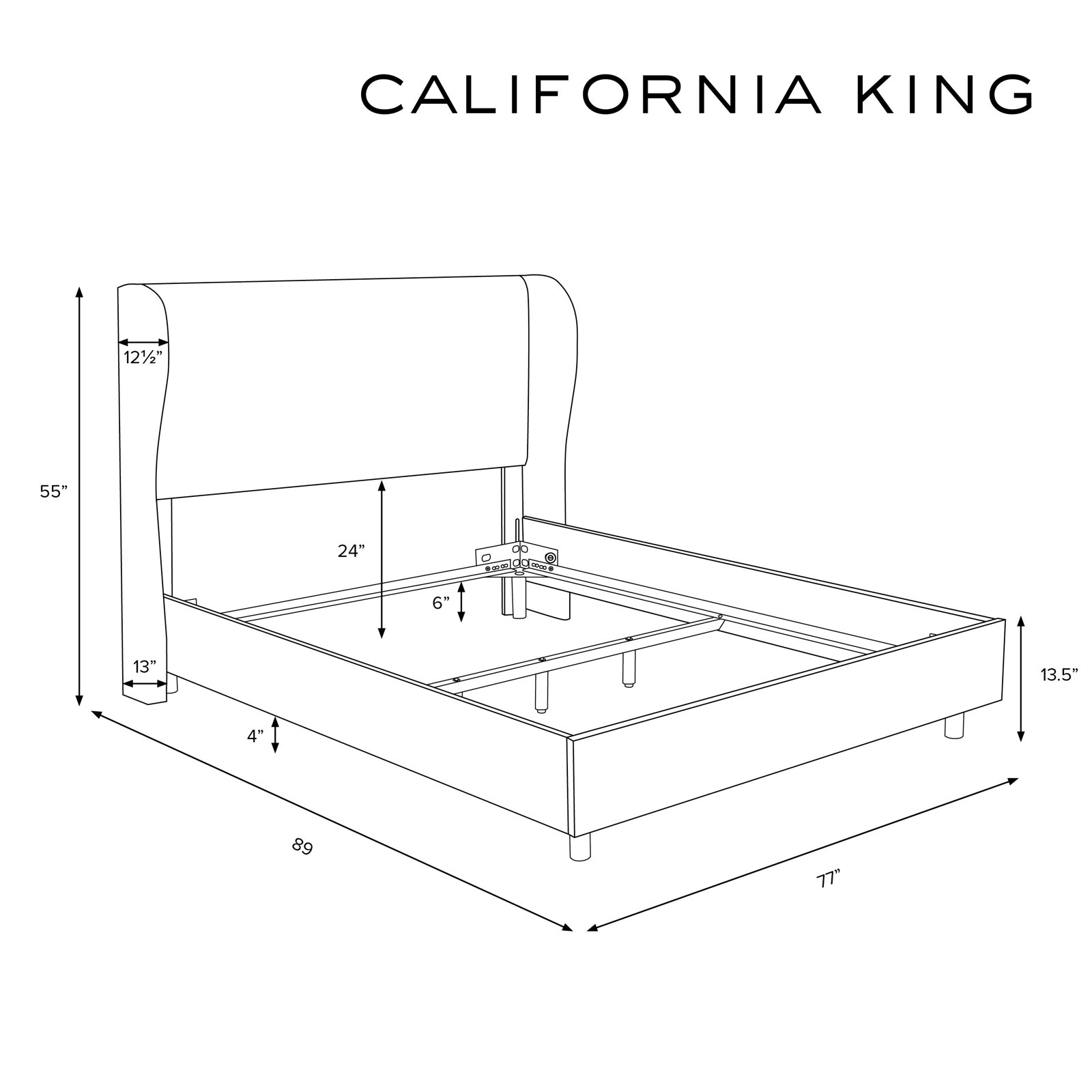 Tomey Upholstered Wingback Bed, California King, White Performance Twill