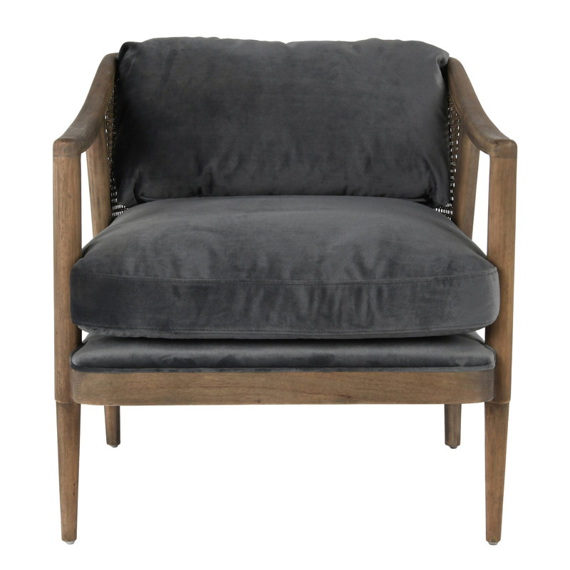 Gray Velvet Handcrafted Accent Chair with Wood Legs