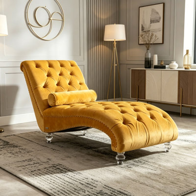 Méridienne en velours pour l'intérieur, capitonnée à boutons