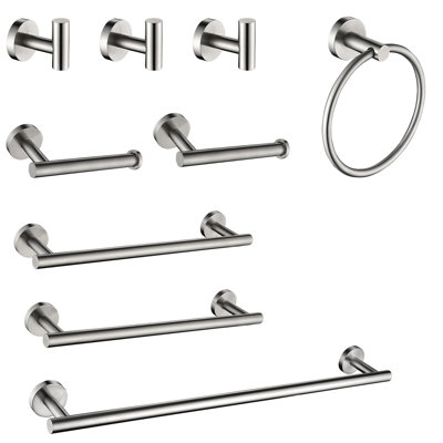 Support mural 9 pièces pour porte-serviettes de salle de bain - Acier inoxydable en nickel brossé élégant