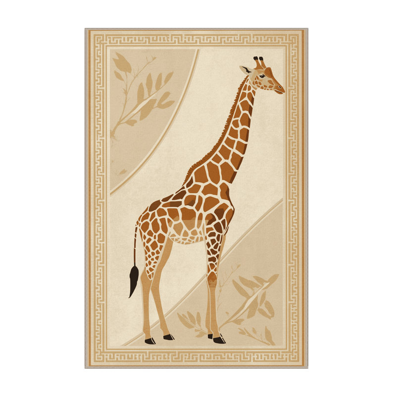 Machine Washable Pavli Giraffe Traditional Block Print Rug in Beige – Beige Binding, 2x3