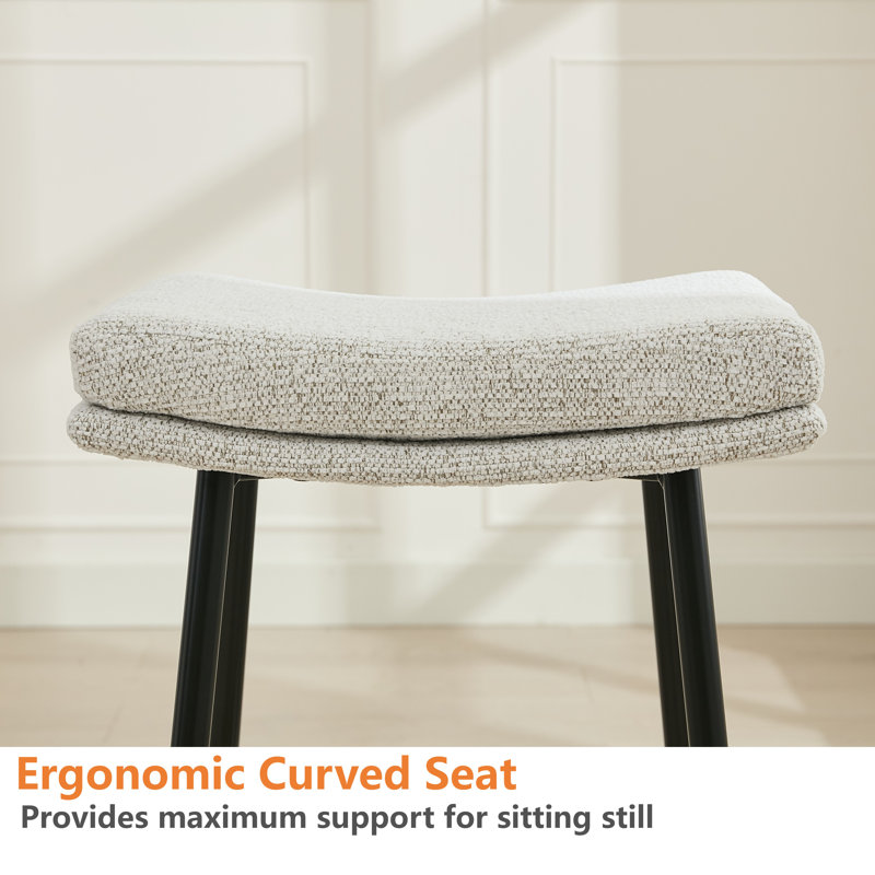26" Upholstered Backless Saddle Bar Stool with Metal Frame, Black, 3