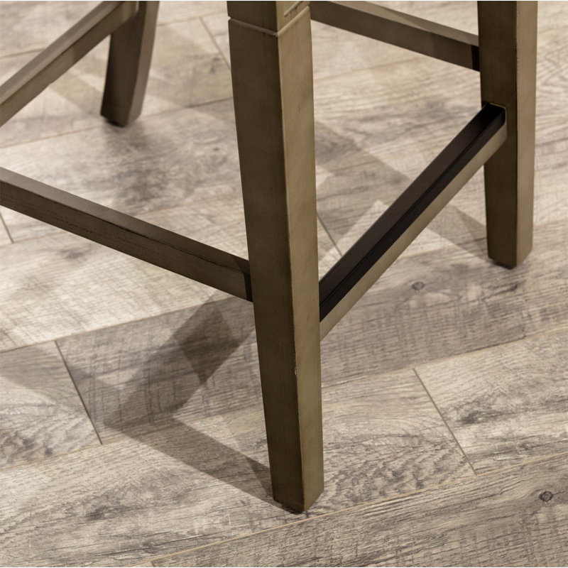 Tabouret de comptoir, siège en cuir, Gris français, Gris patiné