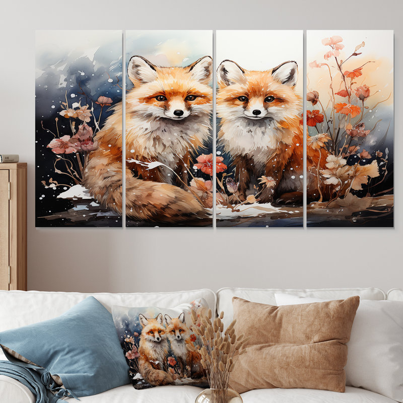 Ensemble d'art mural 4 pièces "Sprintime Fox S Gaze II", H 28 po x l 48 po