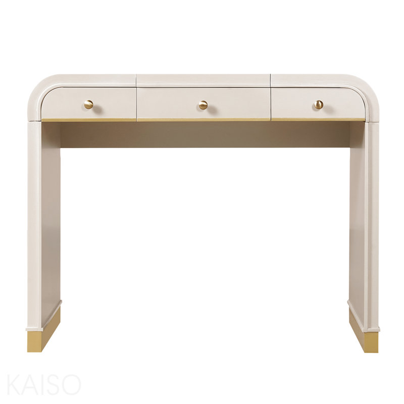 Coiffeuse classique en bois avec miroir rabattable, coiffeuse 3 en 1 avec 2 tiroirs et espace de rangement pour la chambre à coucher, champagne