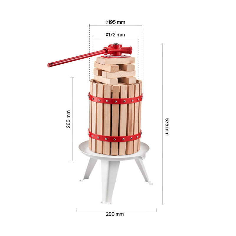 Manual Fruit Wine Press with Solid Wood Basket, 1.6 Gal Capacity Juice Maker for Cider, Apple, Grape and Olive Oil
