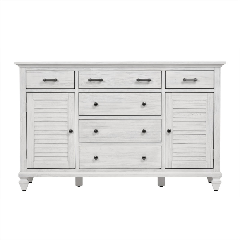 Surfside - 6 Drawer/2 Door Dresser - Weathered White Finish