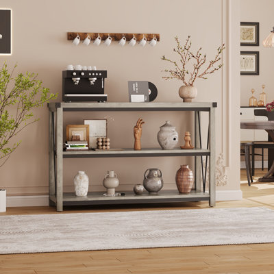 Gray Entryway Table With Storage, 47.2-Inch Console Table with 3-Tier Shelves for Living Room, Hallway or Entry Area