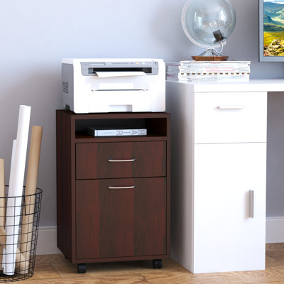 Support d'imprimante et organisateur de rangement mobile brun avec tiroir, amplement d'espace pour les accessoires de bureau, 4 roulettes omnidirectionnelles, s'adapte sous le bureau, structure de cadre