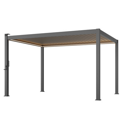 Patio Aluminum Metal Frame Pergola, Freestanding Lighted Patio Pergola with Adjustable Louvered Roof for Outdoor
