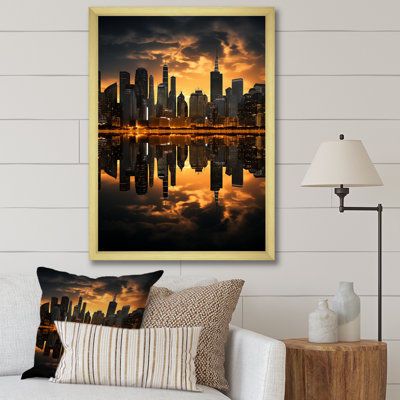 «Blansett Yellow Black Miami City Skylines», reproduction d'art sur toile
