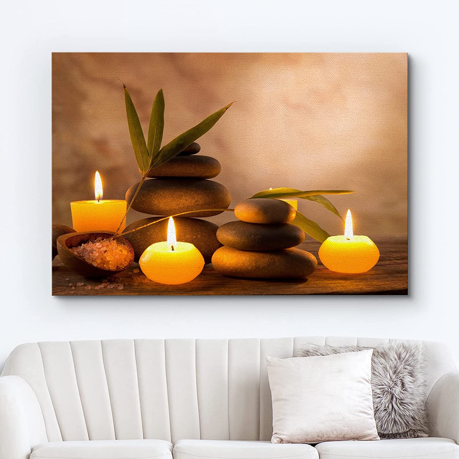 Spa Decoration Candle Towel Zen Stone Pictures Meditation Wall Art Modern  Decoration Canvas Painting Wall Art Poster for Bedroom Living Room Decor  08x12inch(20x30cm) Unframe-Style 