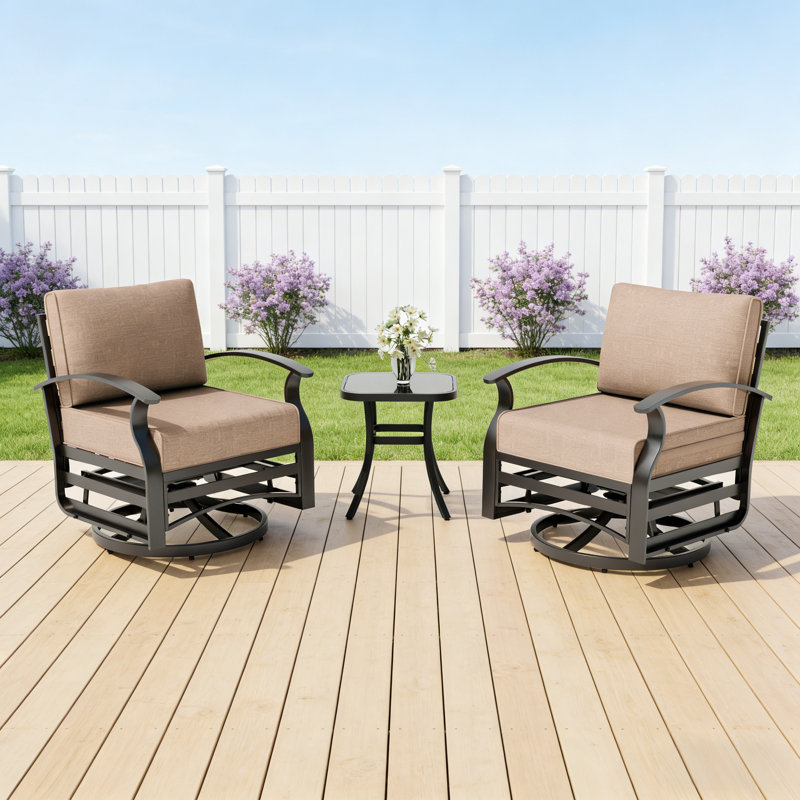 3-Piece Outdoor Swivel Glider Chair Set With Side Table, 28.5" Wide All-Aluminum Frame Patio Furniture With Water-Resistant Cushions, 360° Swivel & Gentle Gliding