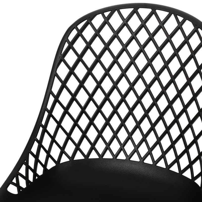 Chaises de jardin - Chaise Lily avec revêtement résistant aux intempéries et motif de losanges, noire, hauteur 82,7 cm. Structure stable en polypropylène noir, résistante aux intempéries, largeur 53,2 cm, profondeur 51,6 cm.