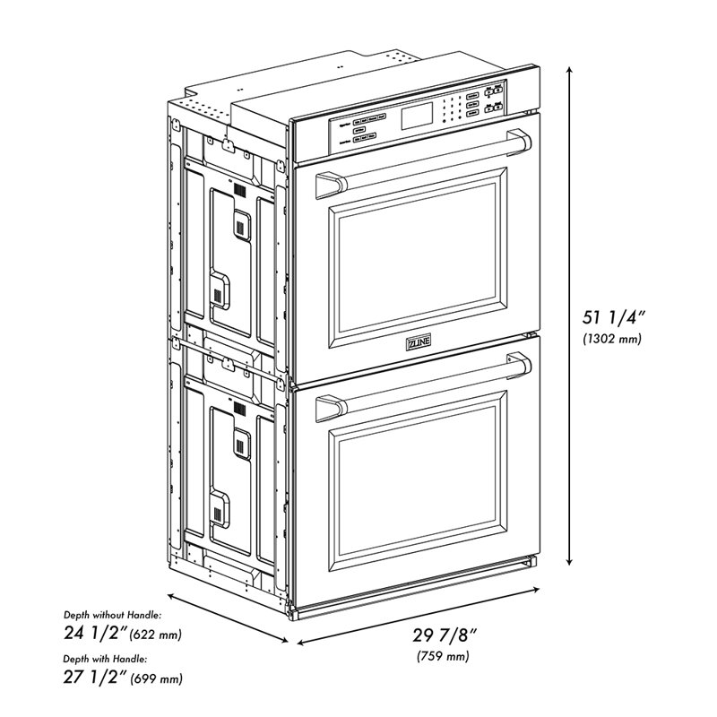 ZLINE Autograph 30 in. True Convection Double Wall Oven in Satin Steel with Nickel Helix Handles