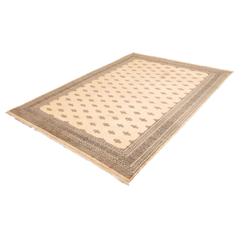 Tapis ivoire en laine noué à la main de conception unique 9 pi 11 po x 12 pi 10 po New Age