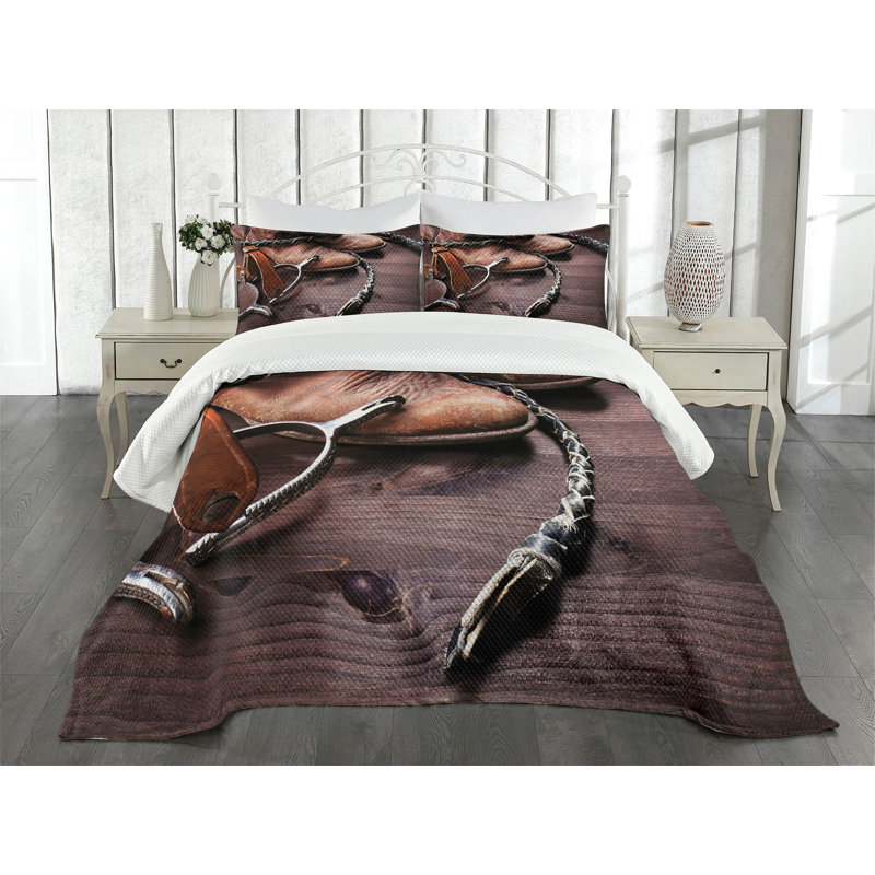 Rustic Brown Quilted Queen Bedspread Set with Pillow Shams