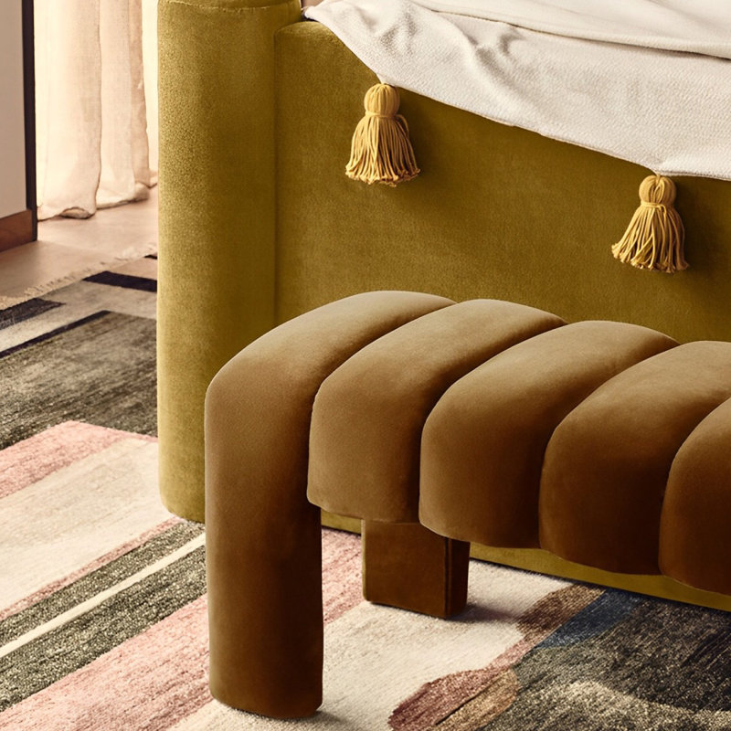 Carraton Polyester Blend Upholstered Bench, Dark Golden Rod, 15.74" H x 55.11" W x 19.68" D