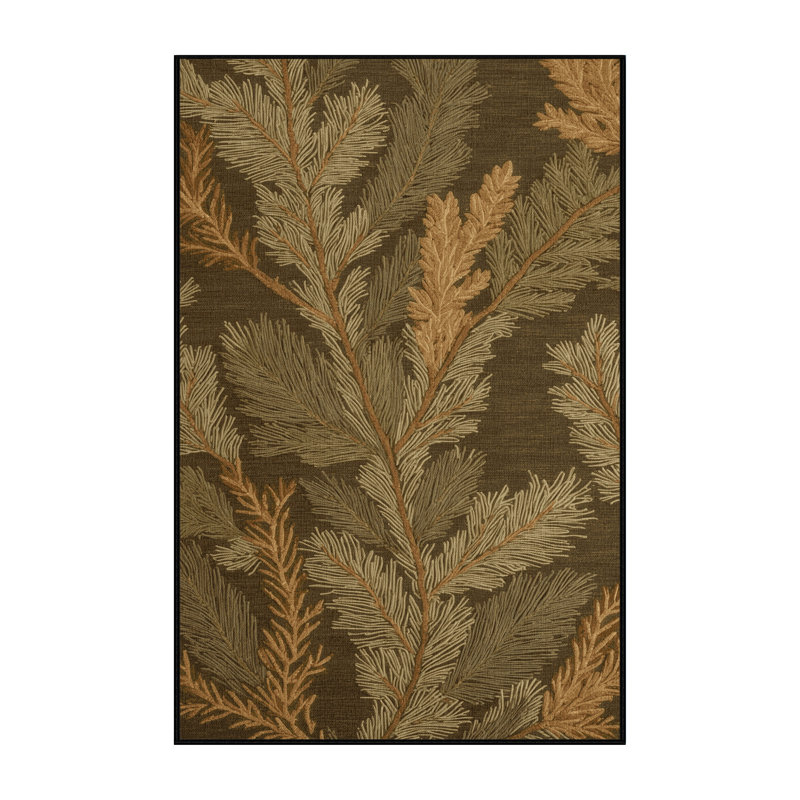 Tapis botanique brun lavable à la machine, Rectangle 7 pi x 10 pi