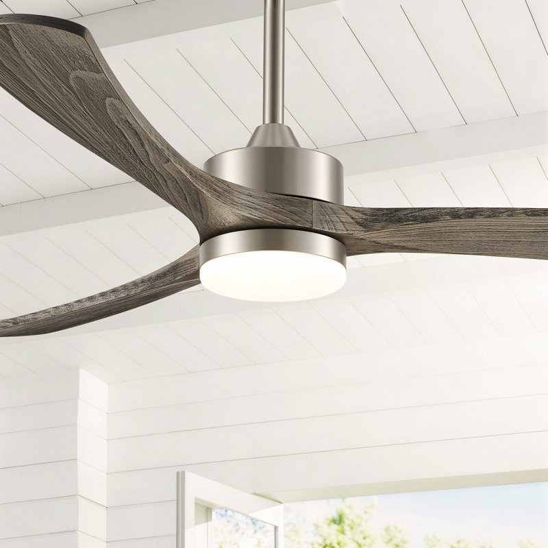 52" Modern Farmhouse Dimmable Ceiling Fan with LED Lights and Remote Control, Brushed Nickel with Gray Wood Blade