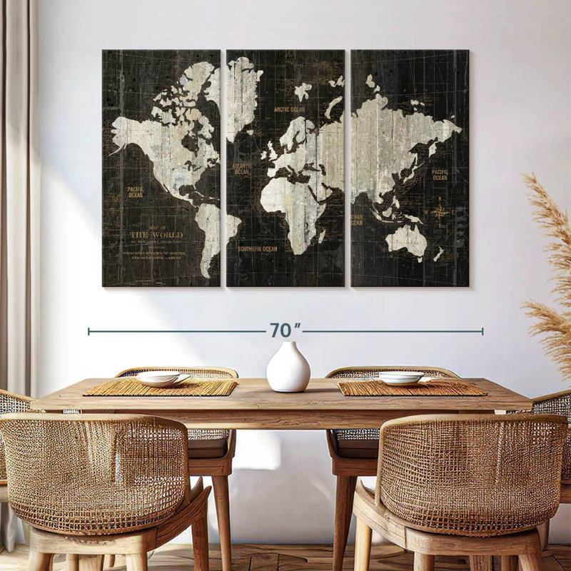 Carte du monde ancien Aliaz - noir, H 42 po x l 65 po