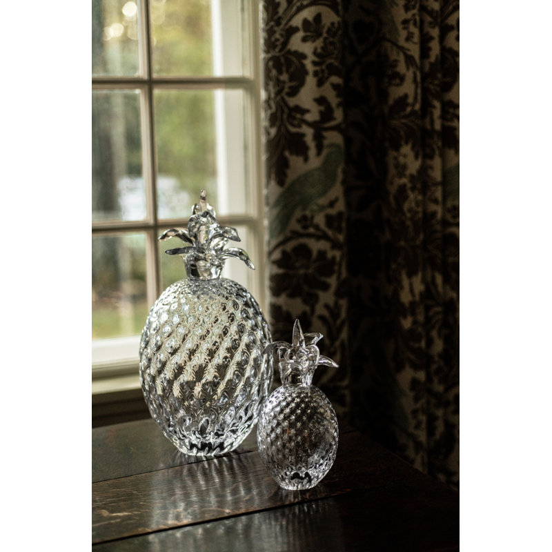 Handmade Glass Pineapple Figurine, 7.75" H x 4.25" W x 4.25" D