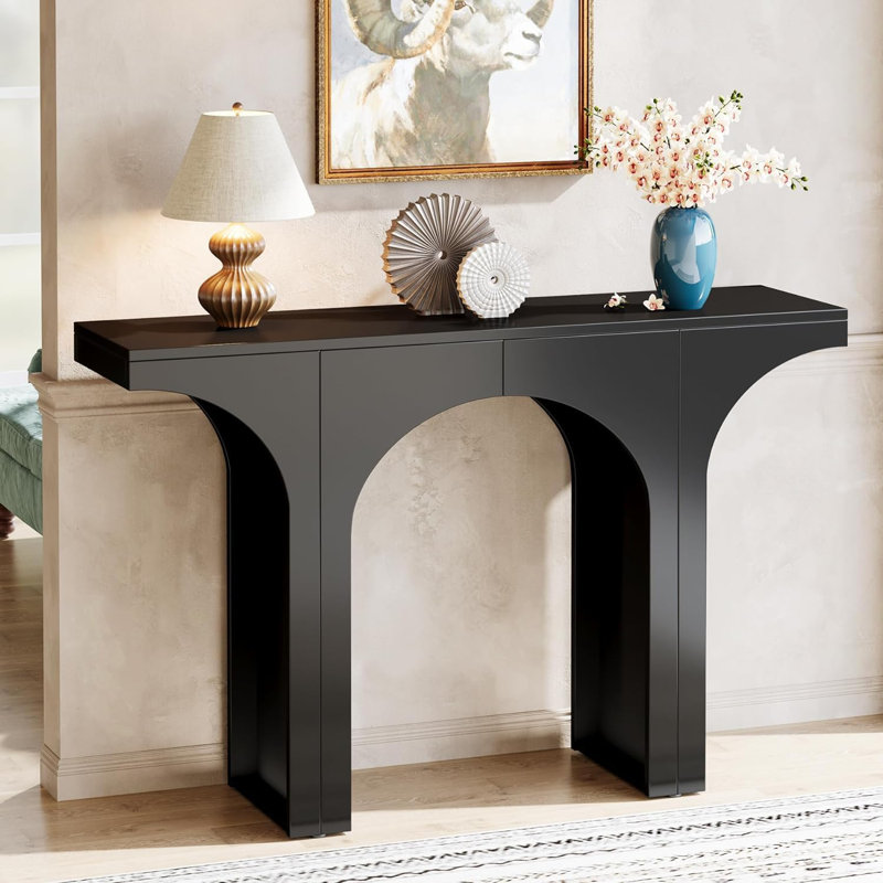 Black 47-Inch Wooden Console Table with Arch Base