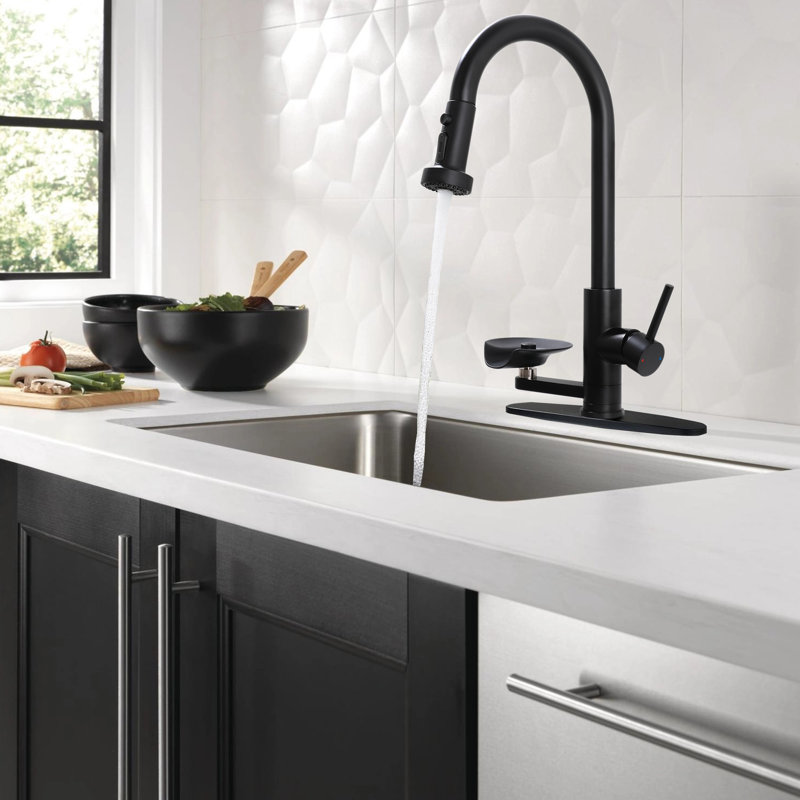 Robinet de cuisine rétractable noir mat avec rinçage en verre et mode de jet 3 fonctions | Idée de cadeau, Tactile, Noir mat